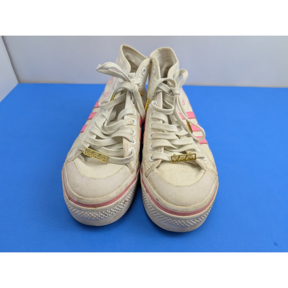 adidas Nizza High Top Platform Lace Up Girls Pink White Sneakers Casual Size 7